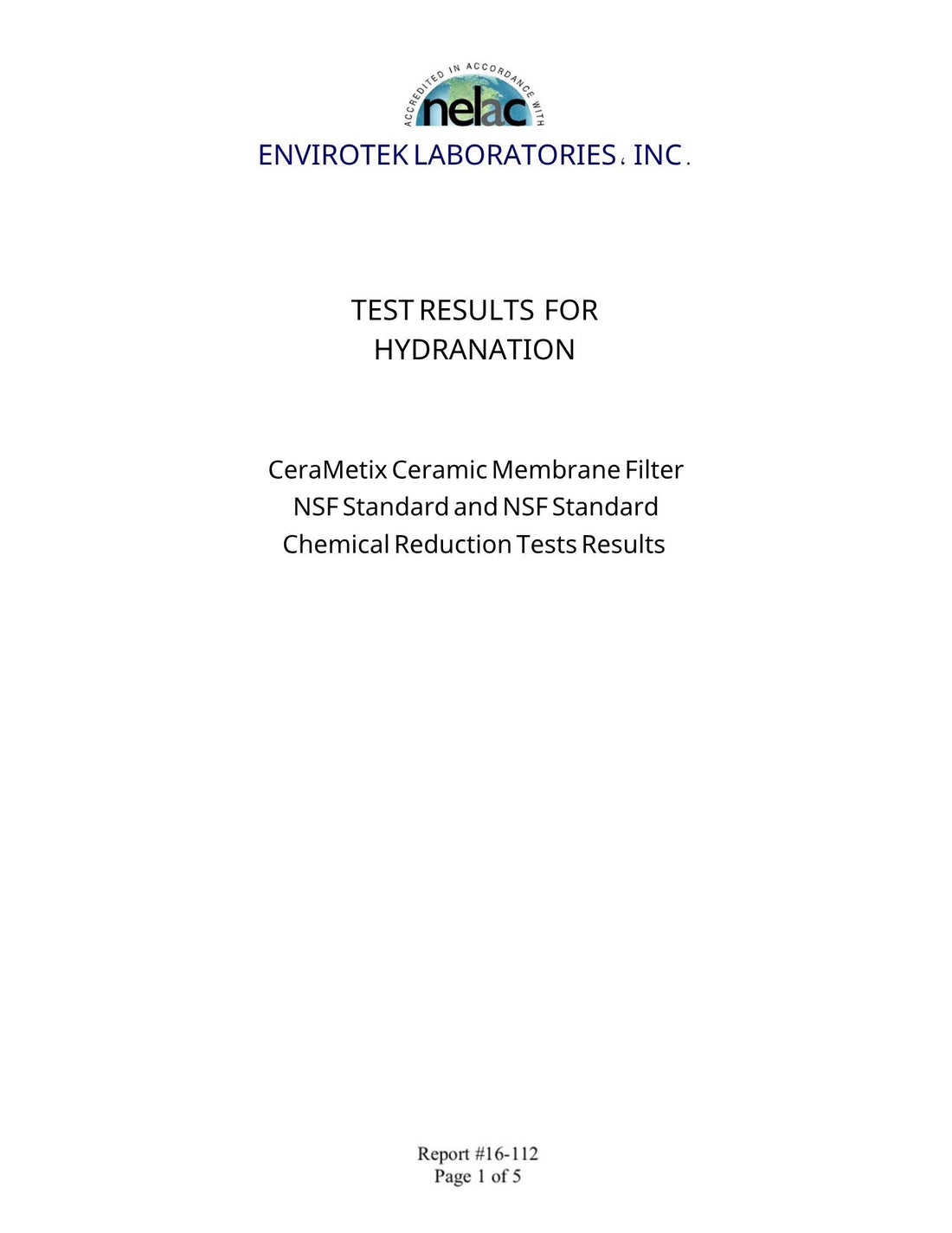 Hydranation Chemical Reduction Lab Results